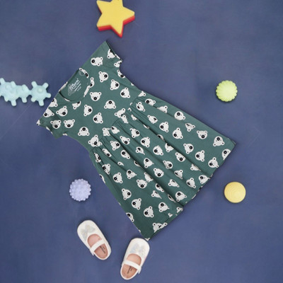 Bloem Girls Above Knee Casual Dress(Green, Short Sleeve)