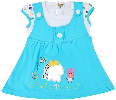 NammaBaby Girls Midi/Knee Length Casual Dress(Blue, Cap Sleeve)
