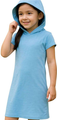 Crunchy Bites Indi Girls Above Knee Casual Dress(Blue, Short Sleeve)