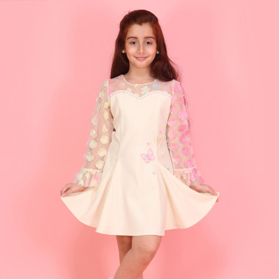 Cutecumber Girls Above Knee Casual Dress(Pink, Full Sleeve)