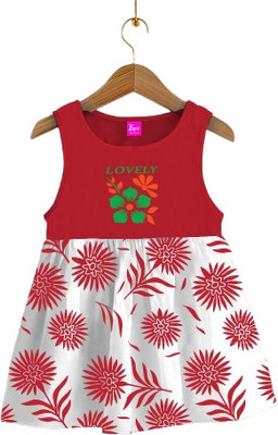 Kani Tex Indi Girls Below Knee Casual Dress(Red, Sleeveless)