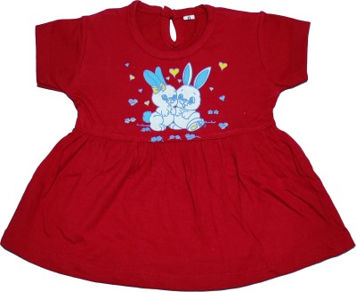 ARKID Baby Girls Midi/Knee Length Casual Dress(Red, Half Sleeve)