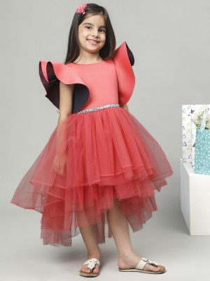 Toy Balloon Kids Girls Midi/Knee Length Party Dress(Pink, Short Sleeve)