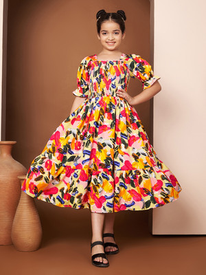 ZWERLON Indi Girls Midi/Knee Length Casual Dress(Pink, Half Sleeve)