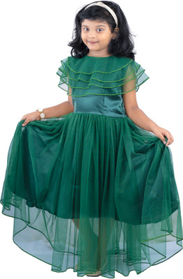 MUMMASCHOICE Indi Girls Maxi/Full Length Casual Dress(Green, Short Sleeve)