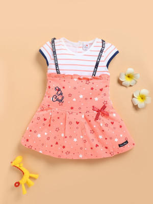 I Love Mom Indi Baby Girls Above Knee Casual Dress(Pink, Short Sleeve)