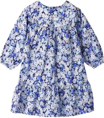 BEEBAY Indi Baby Girls Midi/Knee Length Casual Dress(Blue, Full Sleeve)