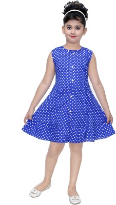 Felory Indi Girls Above Knee Casual Dress(Blue, Sleeveless)