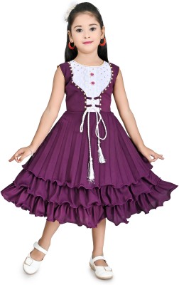 Z NEW KOLPONA FASHION Indi Girls Midi/Knee Length Festive/Wedding Dress(Purple, Sleeveless)