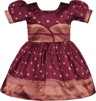 Wishkaro Girls Midi/Knee Length Casual Dress(Maroon, Half Sleeve)