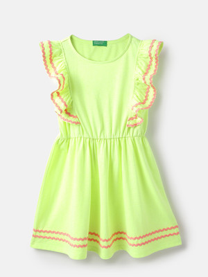 United Colors of Benetton Girls Midi/Knee Length Casual Dress(Green, Cap Sleeve)