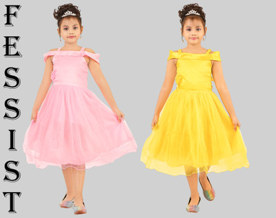 Fessist Indi Girls Midi/Knee Length Party Dress(Multicolor, Sleeveless)