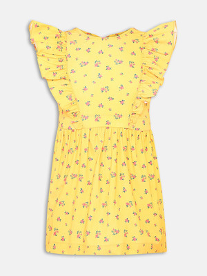 OXOLLOXO Indi Girls Midi/Knee Length Casual Dress(Yellow, Short Sleeve)