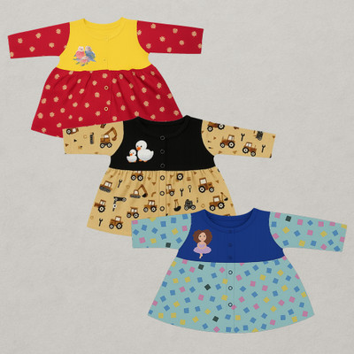 Jodio Baby Girls Midi/Knee Length Casual Dress(Multicolor, Full Sleeve)