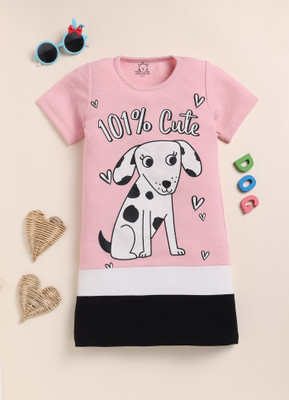 Yk Girls Midi/Knee Length Casual Dress(Pink, Short Sleeve)