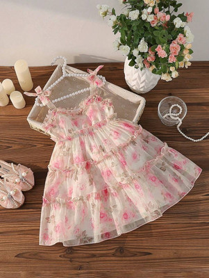 Gen Alpha Girls Midi/Knee Length Party Dress(Pink, Sleeveless)