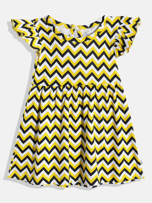 YK X Tinyo Girls Midi/Knee Length Casual Dress(Yellow, Short Sleeve)