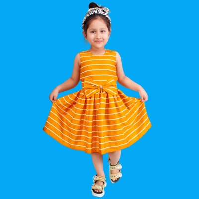 Alisha Moda Indi Girls Midi/Knee Length Casual Dress(Orange, Sleeveless)