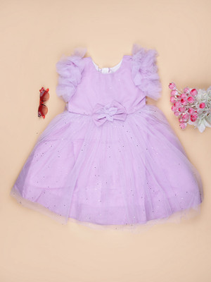 V-MART Girls Midi/Knee Length Casual Dress(Purple, Cap Sleeve)