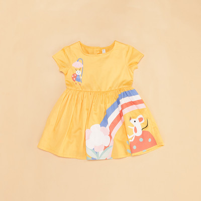Pantaloons Baby Baby Girls Midi/Knee Length Casual Dress(Yellow, Half Sleeve)