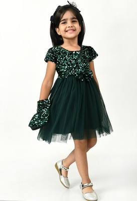 Bella Moda Midi/Knee Length Party Dress(Green, Short Sleeve)