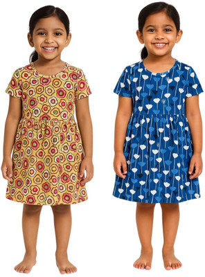 Veecap Girls Midi/Knee Length Casual Dress(Maroon, Short Sleeve)