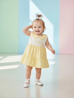 Jelly Joy Indi Baby Girls Midi/Knee Length Casual Dress(Yellow, Sleeveless)