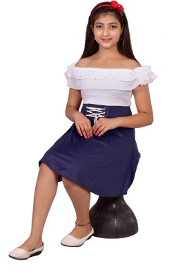 PERFECTPIVOT Girls Midi/Knee Length Casual Dress(Dark Blue, Short Sleeve)