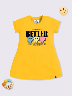 YK X Minute Mirth Girls Above Knee Casual Dress(Yellow, Short Sleeve)