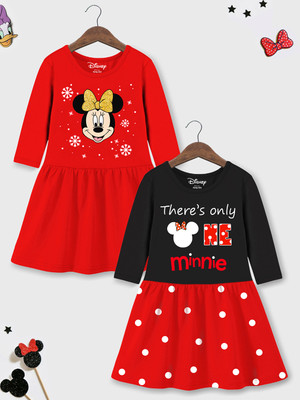 DISNEY BY MISS & CHIEF Girls Midi/Knee Length Casual Dress(Multicolor, 3/4 Sleeve)