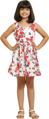 Tripti Enterprieses Indi Girls Midi/Knee Length Casual Dress(White, Sleeveless)