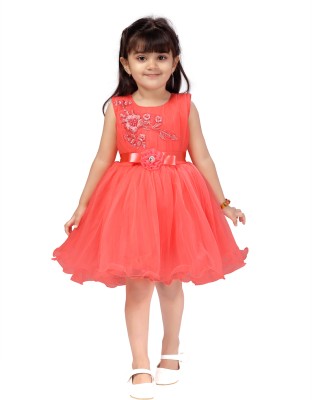 Billion Indi Girls Midi/Knee Length Party Dress(Red, Sleeveless)