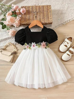 ADAANA Baby Girls Midi/Knee Length Party Dress(Black, Cap Sleeve)