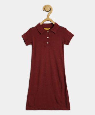 GD Girls Girls Midi/Knee Length Casual Dress(Maroon, Short Sleeve)