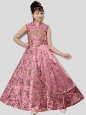 VIVEKGAMENTS Girls Maxi/Full Length Festive/Wedding Dress(Pink, Sleeveless)