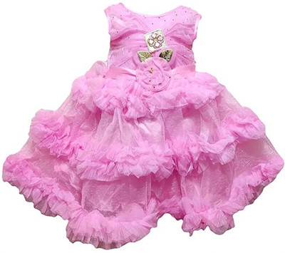 S N FASHION Baby Girls Maxi/Full Length Casual Dress(Pink, Sleeveless)