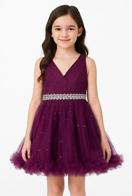 starve fashion Baby Girls Midi/Knee Length Festive/Wedding Dress(Purple, Sleeveless)