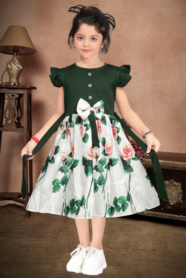 OM Fashion Baby Girls Midi/Knee Length Casual Dress(Green, Cap Sleeve)