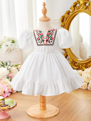 Twinkle Fashion Girls Below Knee Party Dress(White, Half Sleeve)
