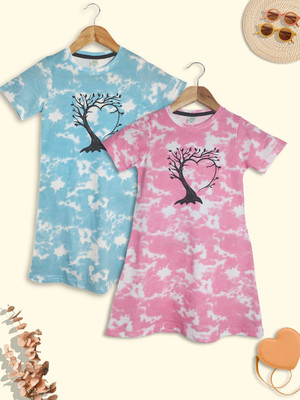 JILZ Girls Midi/Knee Length Casual Dress(Multicolor, Short Sleeve)