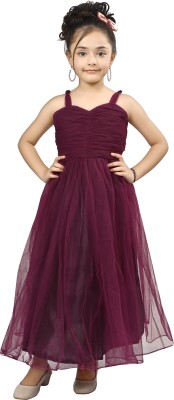 Arshia Fashions Girls Maxi/Full Length Party Dress(Purple, Sleeveless)