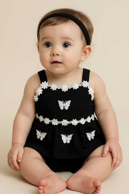 Anjali Enterprise Baby Girls Above Knee Festive/Wedding Dress(Black, Sleeveless)