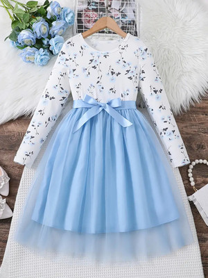 Style Connect Collection Girls Midi/Knee Length Party Dress(Blue, 3/4 Sleeve)