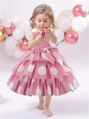 LIMTD Girls Midi/Knee Length Party Dress(Pink, Sleeveless)