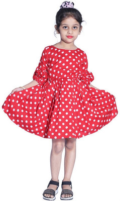 Wish Littles Girls Above Knee Party Dress(Red, 3/4 Sleeve)