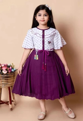 Mytex Indi Girls Midi/Knee Length Casual Dress(White, Half Sleeve)