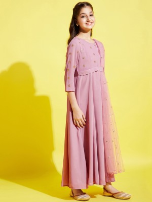 Cherry & Jerry Girls Maxi/Full Length Casual Dress(Pink, Full Sleeve)