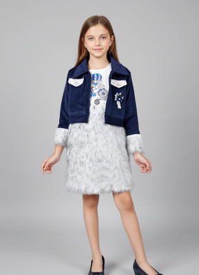 SWEETY NX Girls Midi/Knee Length Casual Dress(Blue, Full Sleeve)