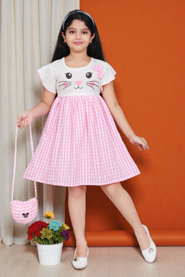 SK Collection Girls Above Knee Casual Dress(Pink, Short Sleeve)