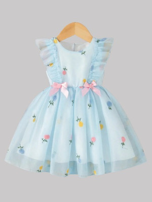 sahajanand enterprise Baby Girls Midi/Knee Length Festive/Wedding Dress(Light Blue, Sleeveless)
